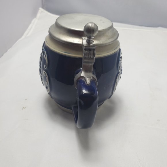 Gerzit West Germany Stone Ceramic Lidded Beer Stein Blue Octoberfest Rare Style - Picture 8 of 9